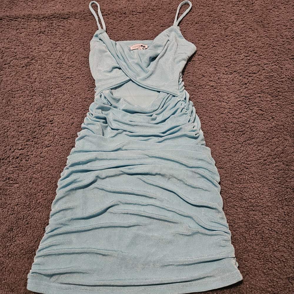 Fashion Nova Light Blue Ruched Mini Dress